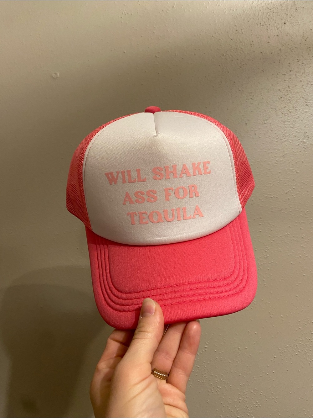 Pink and White Trucker Hat with Tequila Slogan